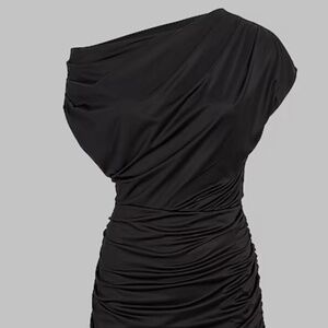 Express off one shoulder ruched satin dress